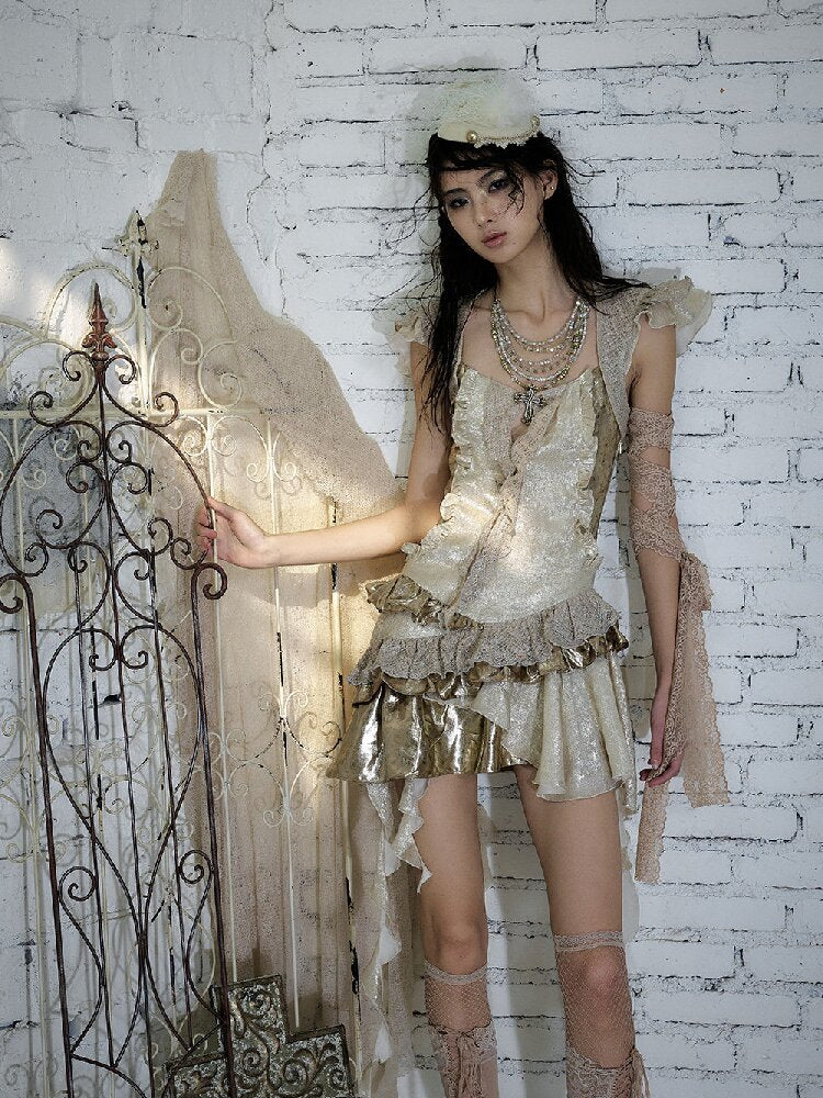 Baroque Satin Ruffle Two Piece Dress【s0000016996】