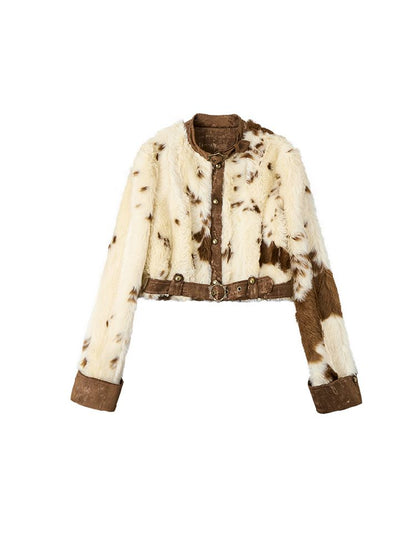 Patchwork Collar Short Fur Coat [S0000010330]