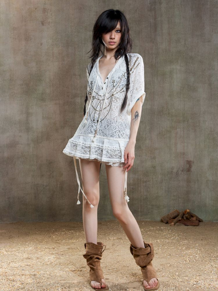 Loose Lace Blouse Dress【s0000012647】