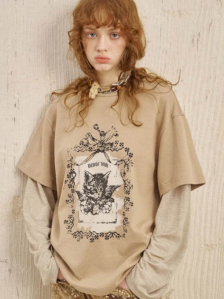 Oversized Faux Two-Piece Long-Sleeve T-Shirt【s0000014047】