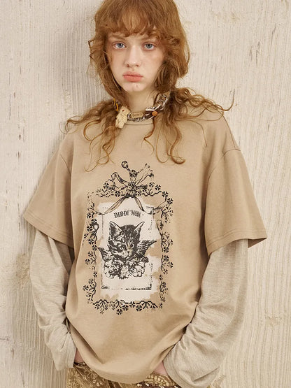 Oversized Faux Two-Piece Long-Sleeve T-Shirt【s0000014047】