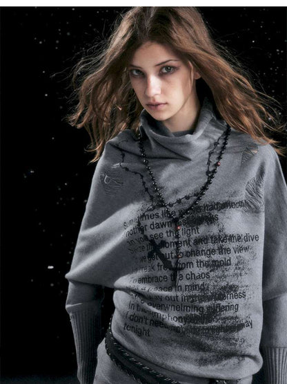 Graffiti Bat Sleeve Pleated Sweater【s0000014669】