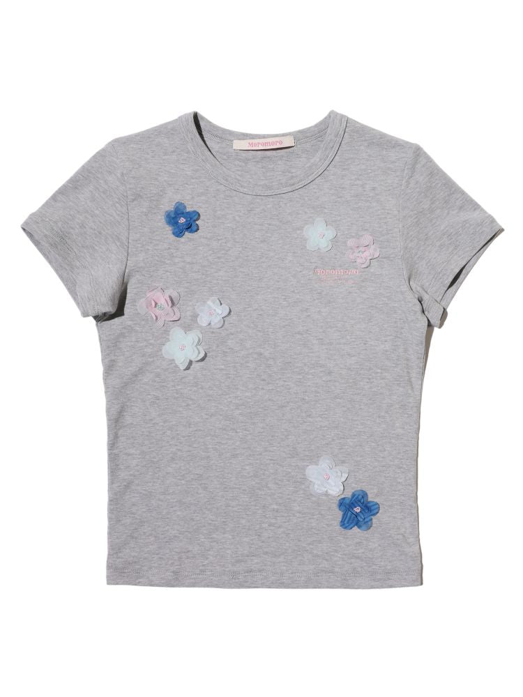 Irregular flowers Slim short-sleeved T-shirt【s0000013444】