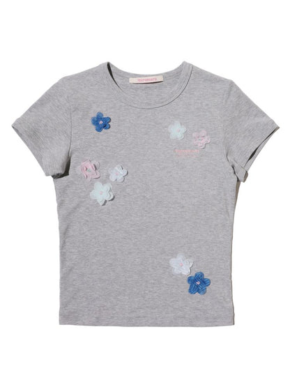 Irregular flowers Slim short-sleeved T-shirt【s0000013444】
