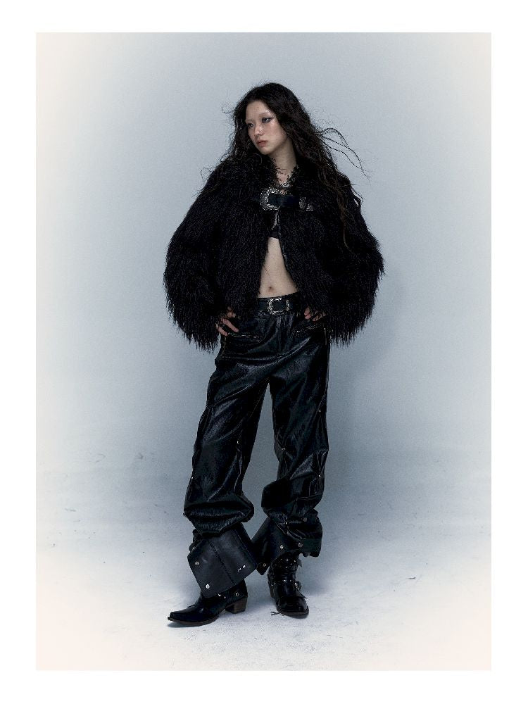 Light Rock Black Fur Coat 【s0000004678】