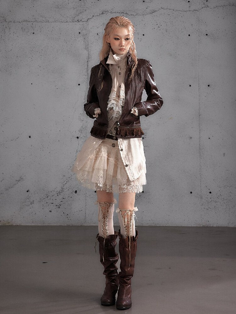 Riveted PU Leather Split Jacket【s0000019156】