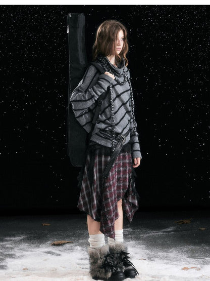 Twill Stripe Braided Wool Sweater【s0000015553】