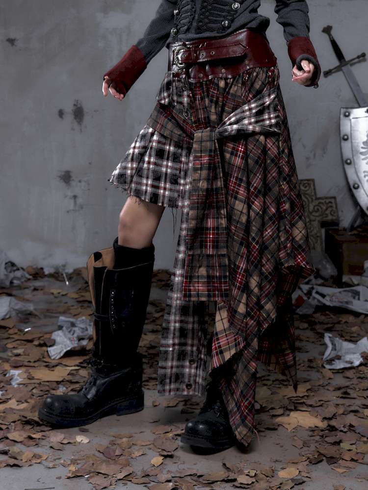 Patchwork Plaid Shirt Dress Skirt【s0000014473】