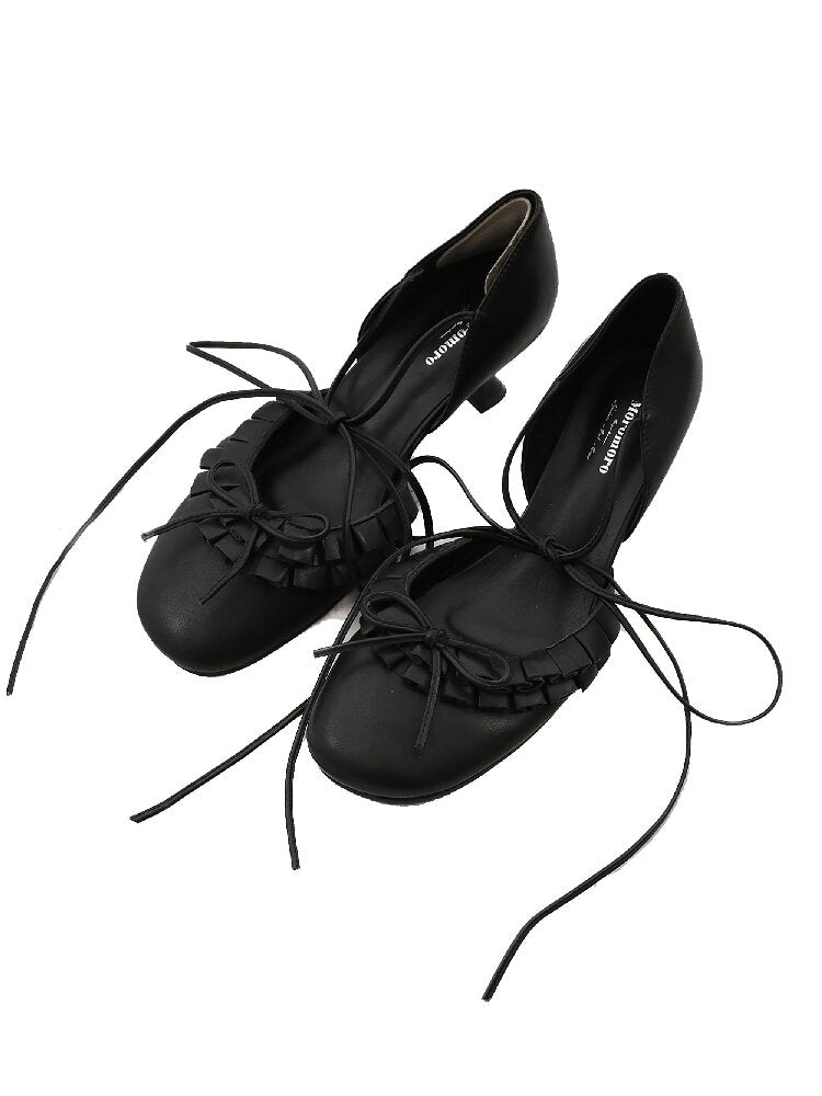 Ruffled Bow Lace Up High Heels【s0000016133】