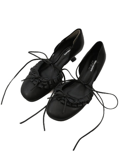 Ruffled Bow Lace Up High Heels【s0000016133】