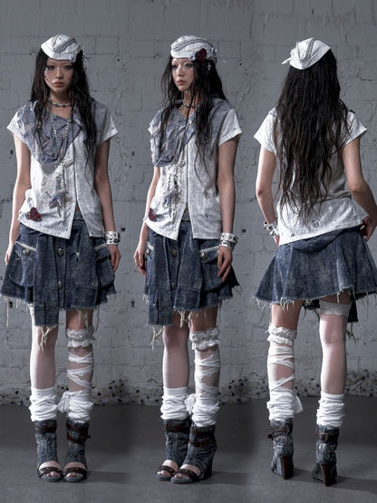 Hooded washed denim shirt dress skirt【s0000012784】