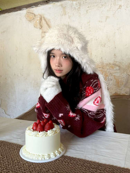 Strawberry Cake Fair Isle Knit Cardigan【s0000014944】