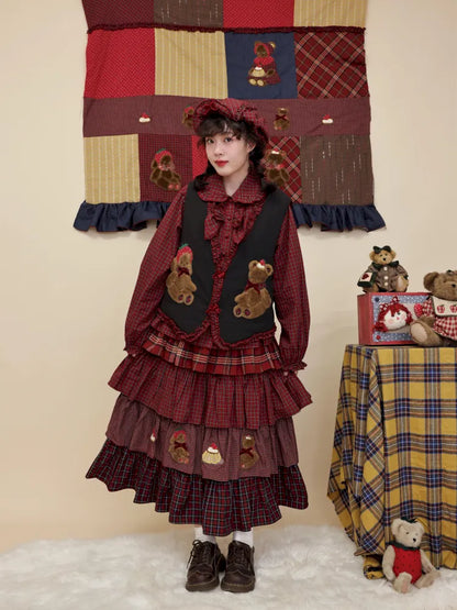 Cotton-trimmed plaid vest【s0000014171】
