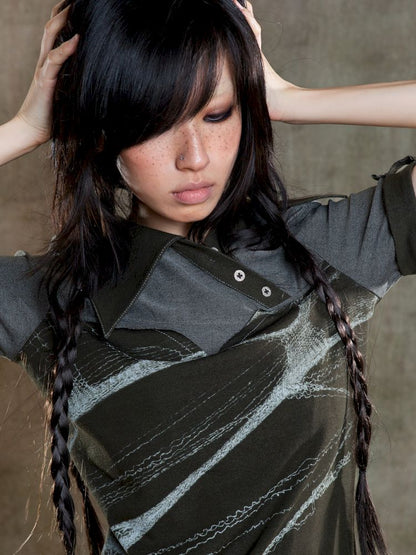 Lapel Short Sleeve Backless t-shirt【s0000012646】