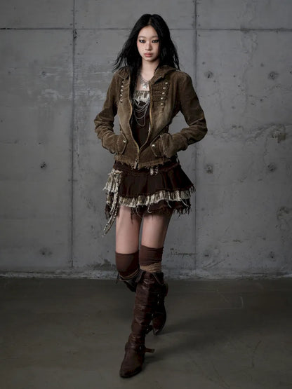 Corduroy Detachable Slim-Fit Hooded Jacket【s0000013952】