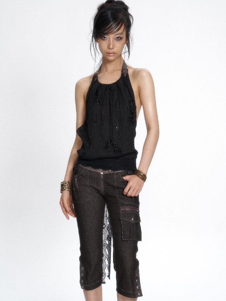 Chiffon Lace Embroidered Halter Top【s0000017659】