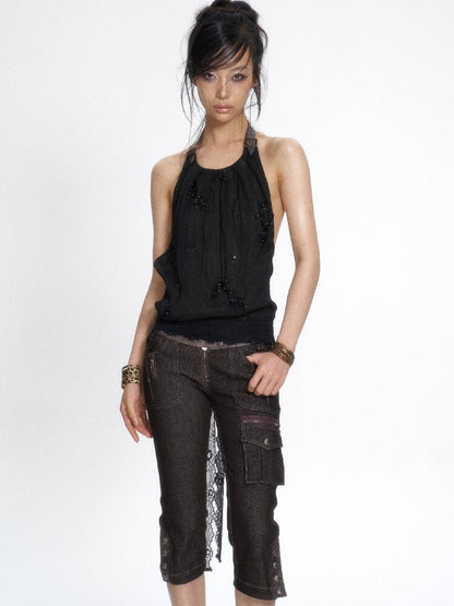 Chiffon Lace Embroidered Halter Top【s0000017659】