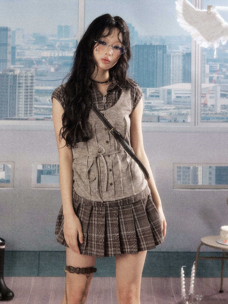 Plaid Patchwork Pleated Dress【s0000016276】