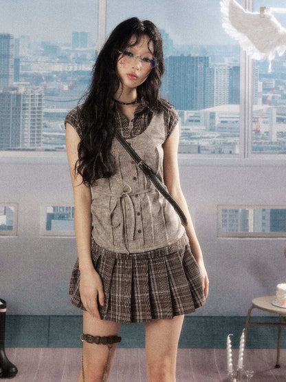Plaid Patchwork Pleated Dress【s0000016276】