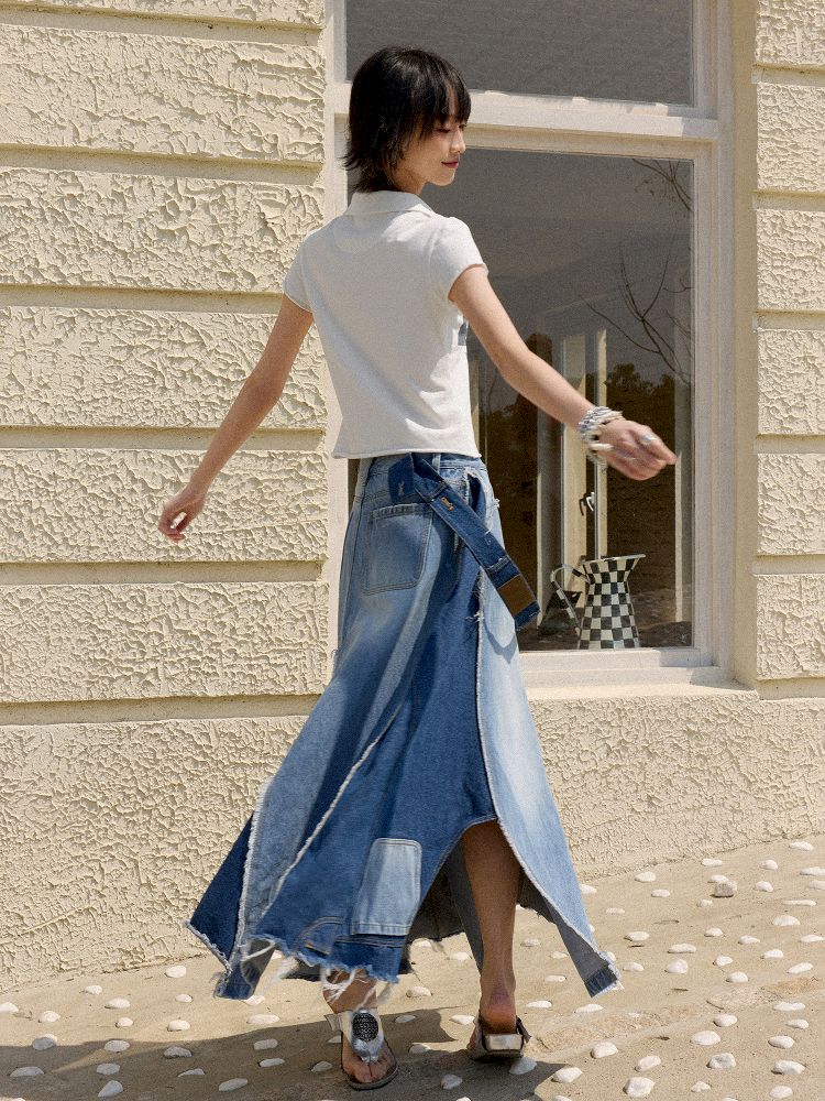 Irregular splicing denim back dress【s0000012431】