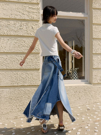 Irregular splicing denim back dress【s0000012431】