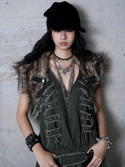 Punk Studded Fuzzy Mini Jacket【s0000014113】