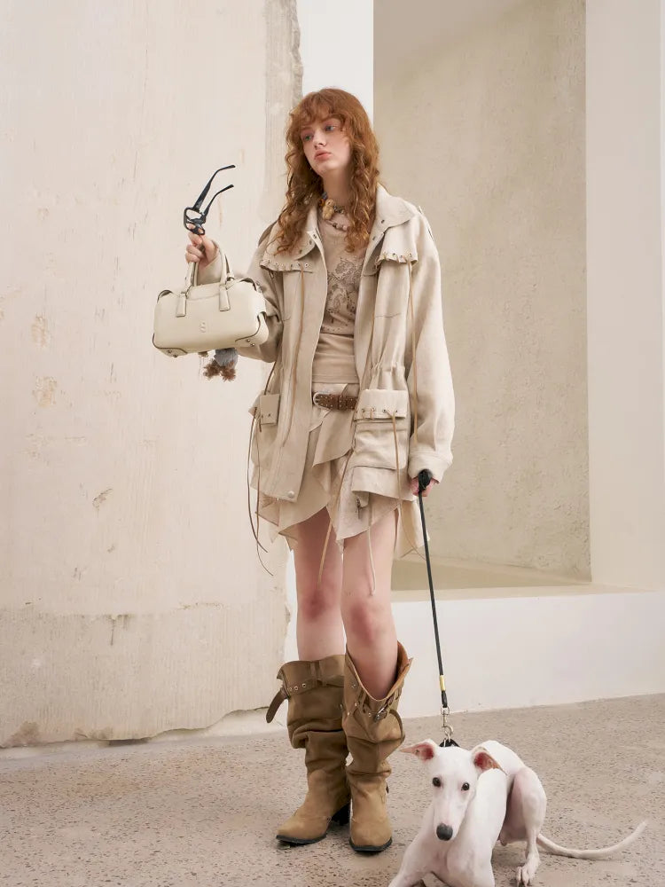 Pocket Drawstring Windbreaker-Style Trench Coat【s0000014060】