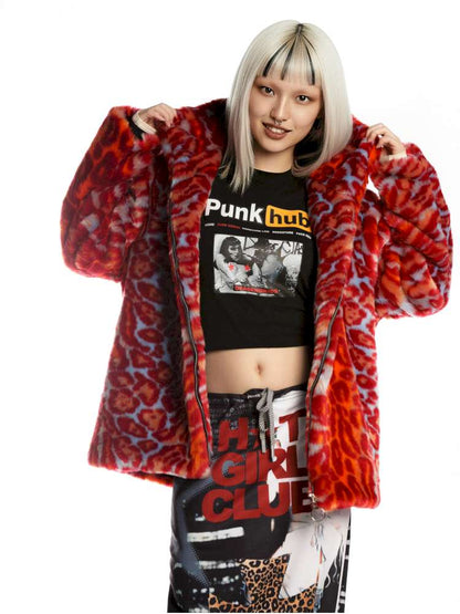 Y2K Leopard Print Cool Fur Hooded Jacket【s0000014911】