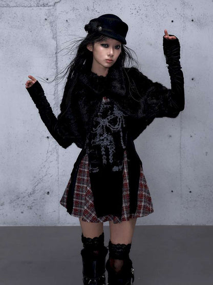 Vintage Baroque Velvet Check Dress【s0000014935】