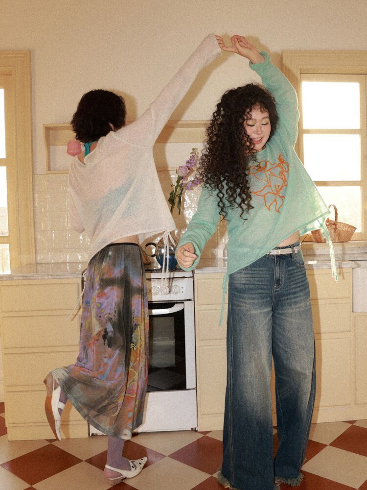 Retro Cat Whiskers Washed Jeans【s0000015463】