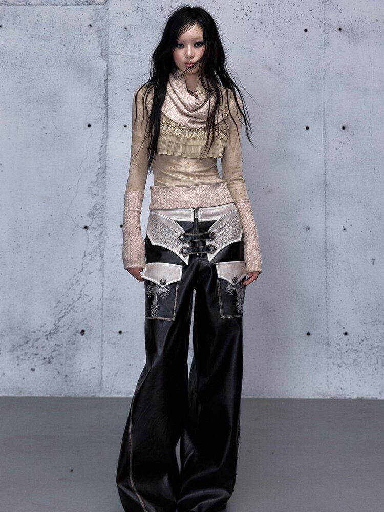 Fake Two Pieces Leather Trousers【s0000015542】