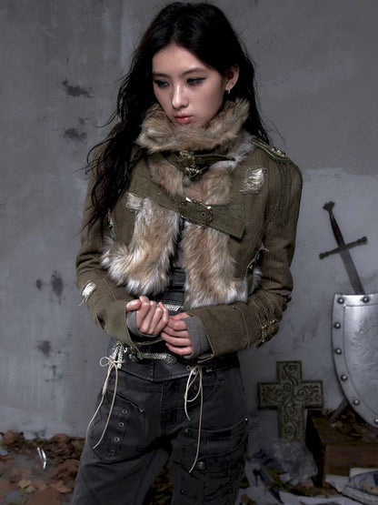 Washed Ripped Gold Filigree Denim Coat【s0000014653】