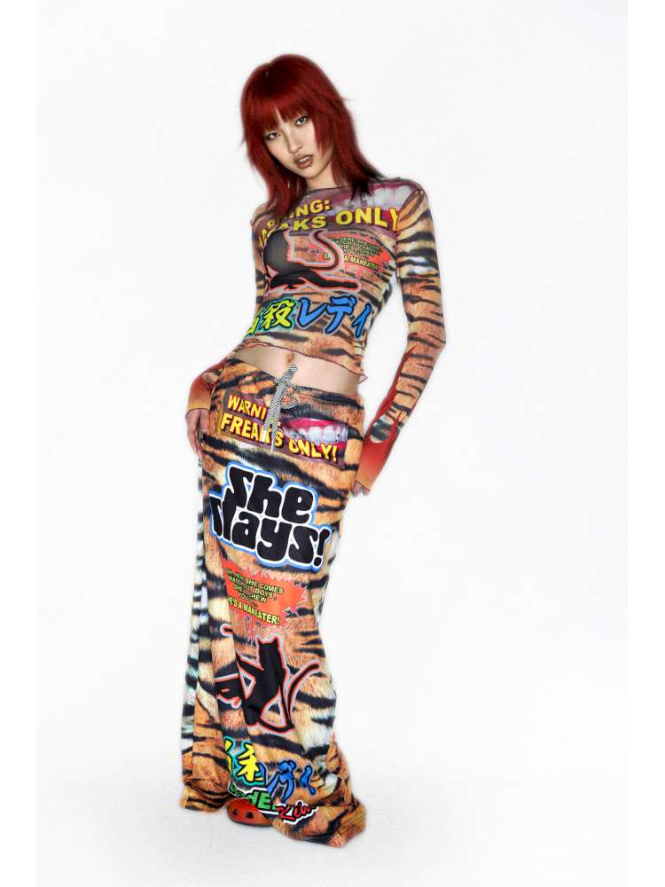 Y2K Millennium Print Long Sleeve Mesh Top【s0000014915】