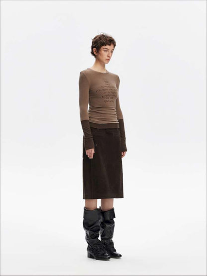 Fake Two-Piece Letter Print Slim Long-Sleeve T-Shirt【s0000014874】