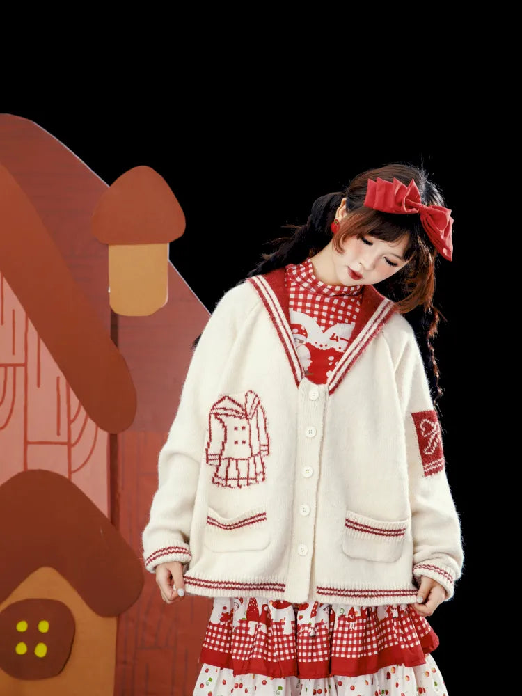 Contrasting Navy Collar Knit Cardigan【s0000014155】