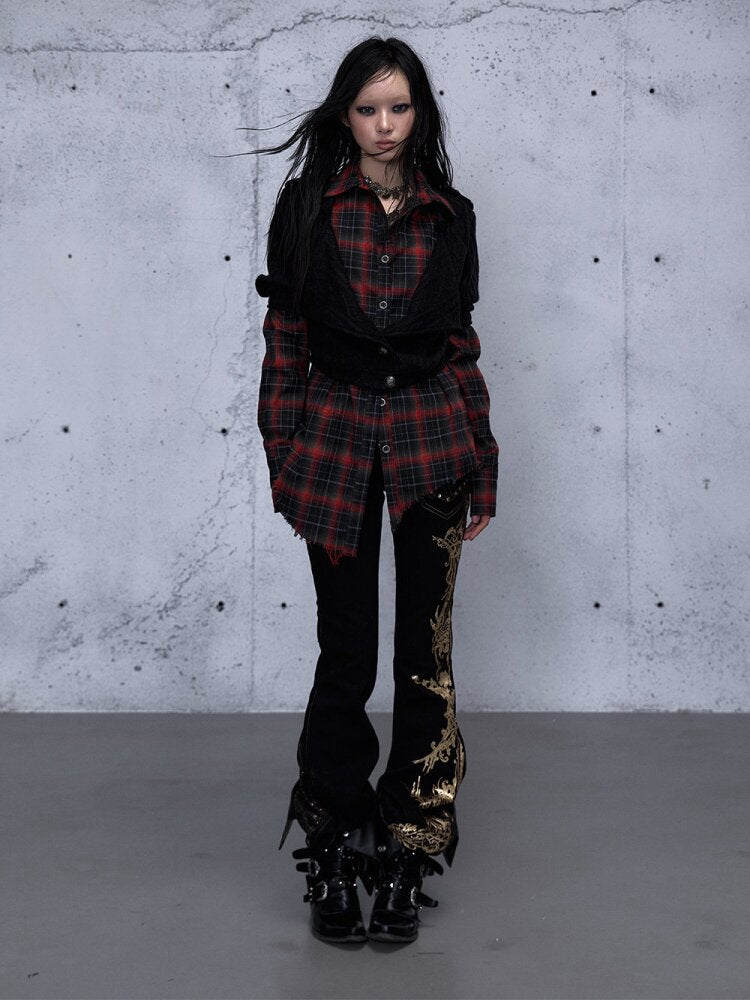 Check Knit Fake Two Piece Shirt【s0000015547】