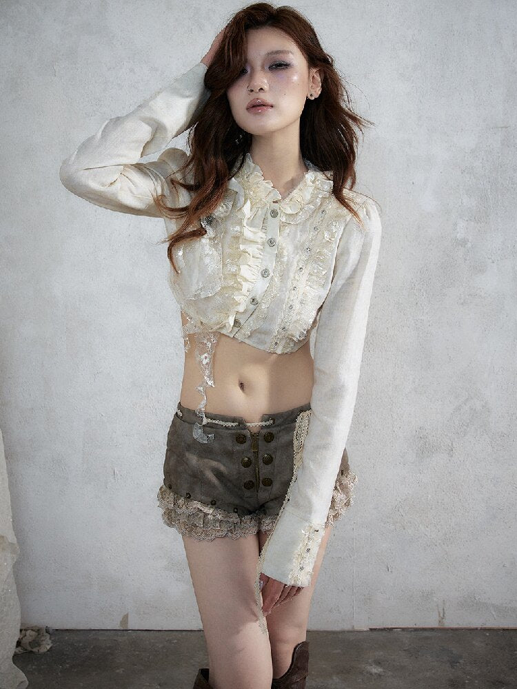 Vintage Lace Asymmetrical Shirt【s0000017987】