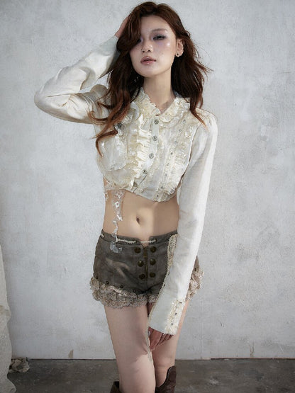 Vintage Lace Asymmetrical Shirt【s0000017987】