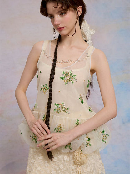Retro embroidery mesh cloud undershirt【s0000013596】