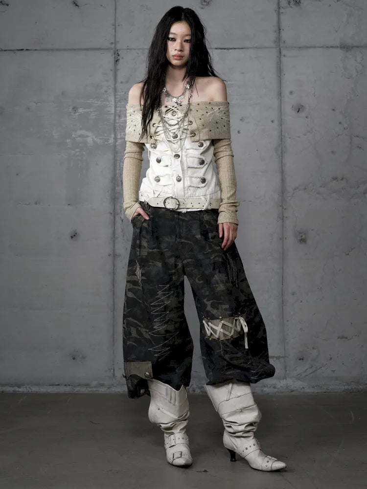 Rhinestone Off-Shoulder Long-Sleeve T-Shirt【s0000014118】