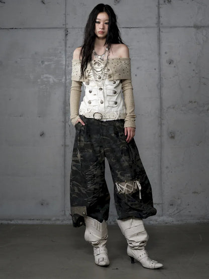 Rhinestone Off-Shoulder Long-Sleeve T-Shirt【s0000014118】