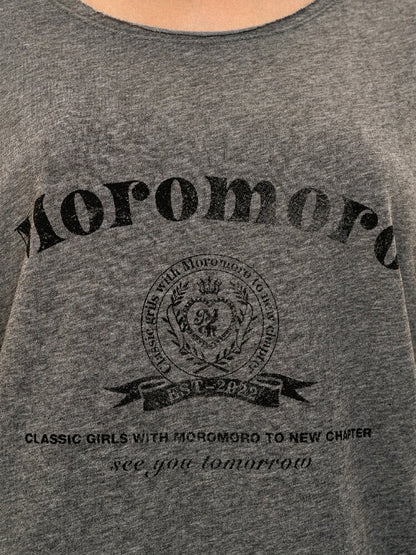 College Emblem Off Shoulder T Shirt【s0000017443】