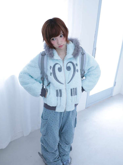 Mint Green Cotton Star Plush Hooded Jacket【s0000014693】
