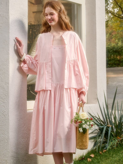 Pink Cotton Embroidered Shirt Dress【s0000015620】