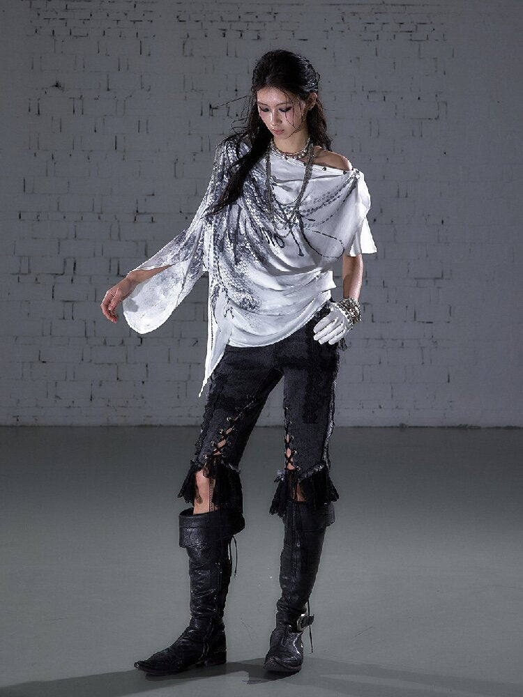 Raw Edge Lace Skinny Denim Pants【s0000016202】
