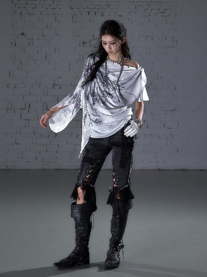 Raw Edge Lace Skinny Denim Pants【s0000016202】