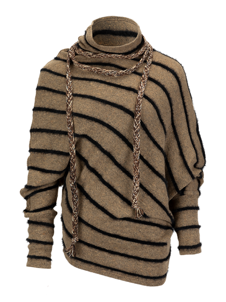 Twill Stripe Braided Wool Sweater【s0000015553】