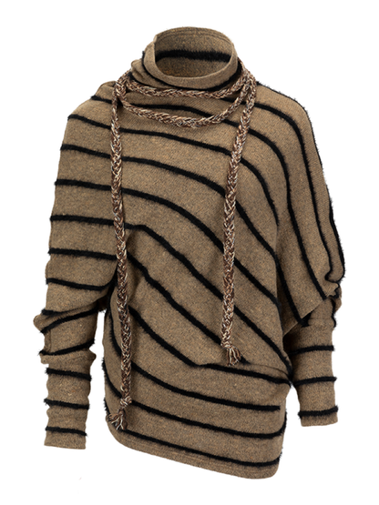 Twill Stripe Braided Wool Sweater【s0000015553】