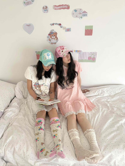 Bear Strawberry Lace Polka Dot Dress【s0000017508】