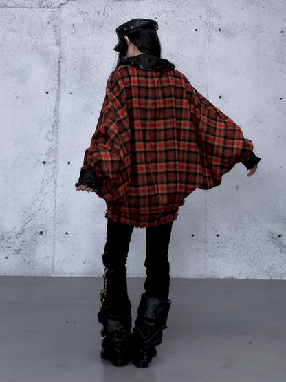 Punk Plaid Denim Bat Woolen Coat【s0000014929】